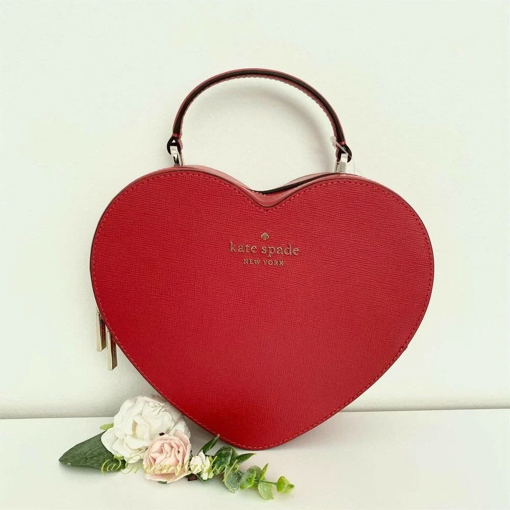 NWT Kate Spade Love Shack Heart Crossbody Purse Leather Candied Cherry Red